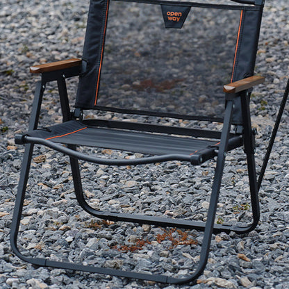 Modern Minimalist Square Carbon Steel Nylon Beech Wood Foldable Backrest Armrest Camping Chair For Outdoor
