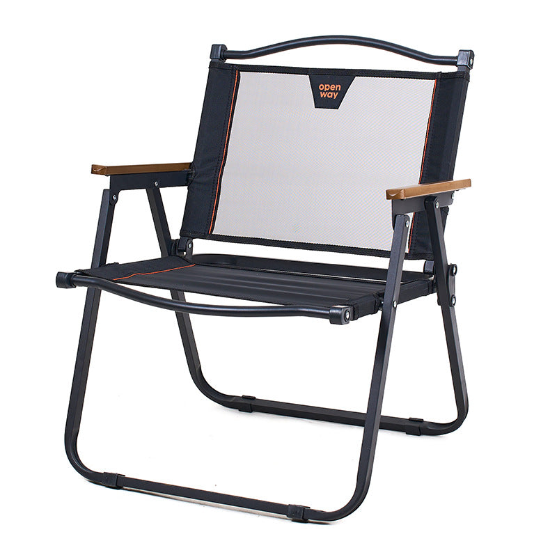Modern Minimalist Square Carbon Steel Nylon Beech Wood Foldable Backrest Armrest Camping Chair For Outdoor