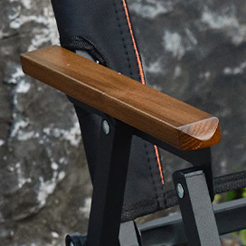 Modern Minimalist Square Carbon Steel Nylon Beech Wood Foldable Backrest Armrest Camping Chair For Outdoor