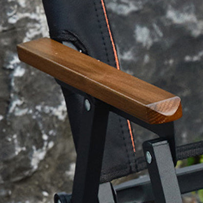 Modern Minimalist Square Carbon Steel Nylon Beech Wood Foldable Backrest Armrest Camping Chair For Outdoor