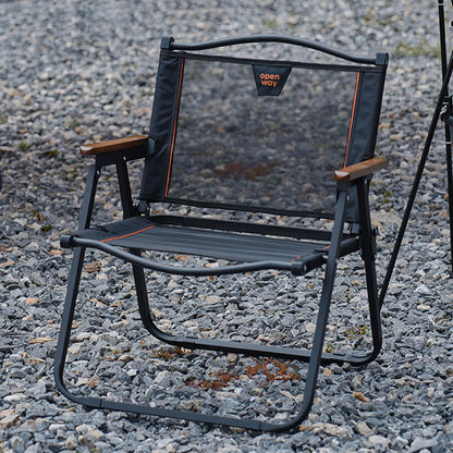 Modern Minimalist Square Carbon Steel Nylon Beech Wood Foldable Backrest Armrest Camping Chair For Outdoor