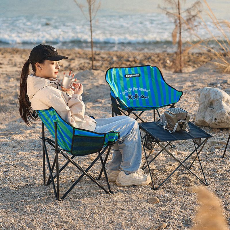 Modern Minimalist Square Carbon Steel Oxford Fabric Foldable Backrest Striped/Plaid Camping Chair For Outdoor