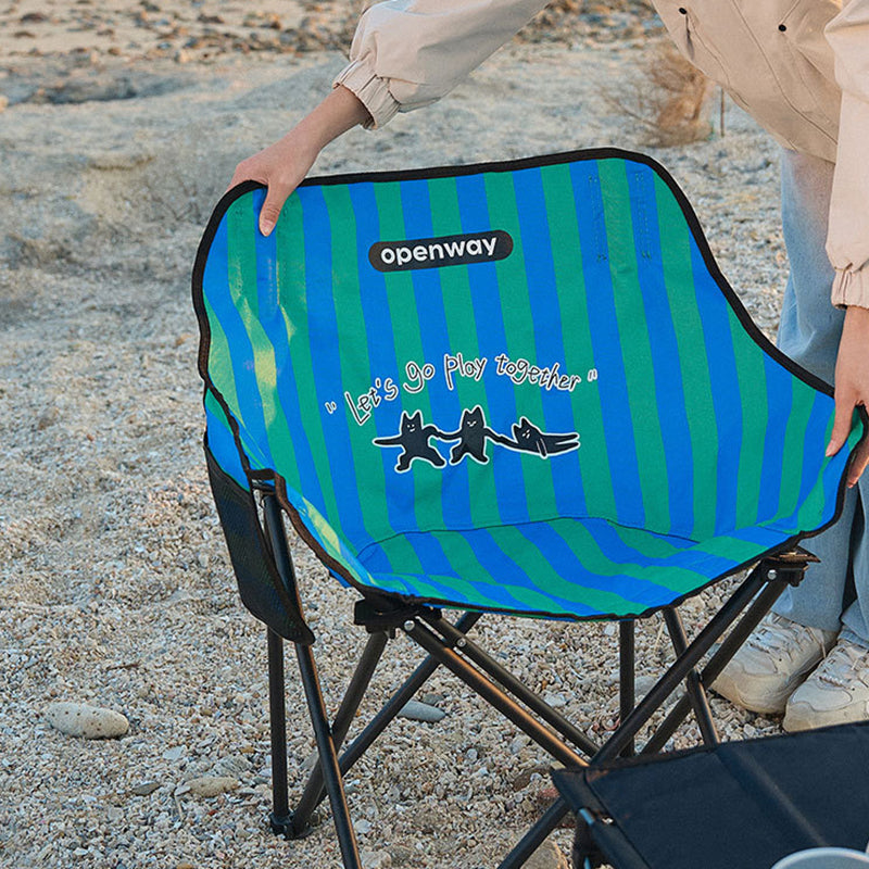 Modern Minimalist Square Carbon Steel Oxford Fabric Foldable Backrest Striped/Plaid Camping Chair For Outdoor