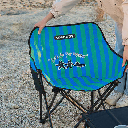 Modern Minimalist Square Carbon Steel Oxford Fabric Foldable Backrest Striped/Plaid Camping Chair For Outdoor