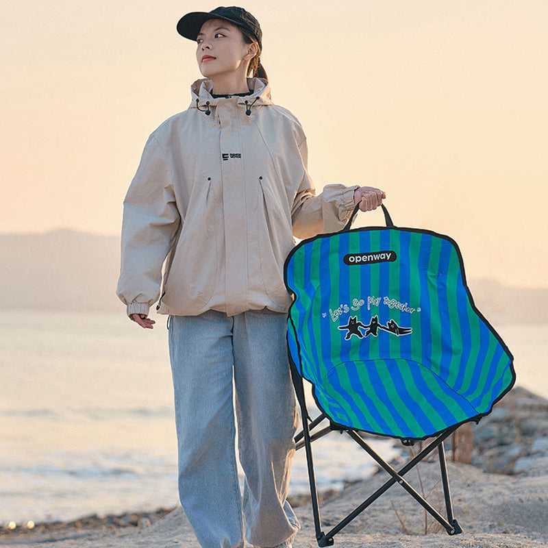 Modern Minimalist Square Carbon Steel Oxford Fabric Foldable Backrest Striped/Plaid Camping Chair For Outdoor