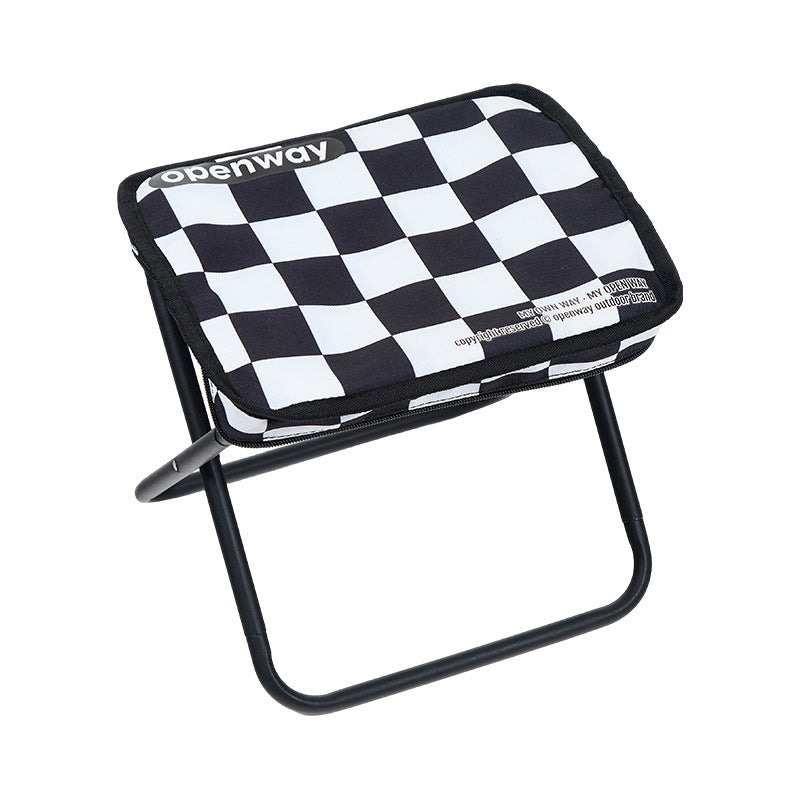 Modern Minimalist Rectangular Carbon Steel Oxford Fabric Foldable Backrest Striped/Plaid Folding Stool For Outdoor