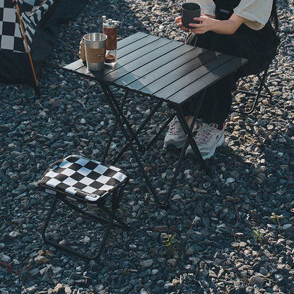 Modern Minimalist Rectangular Carbon Steel Oxford Fabric Foldable Backrest Striped/Plaid Folding Stool For Outdoor