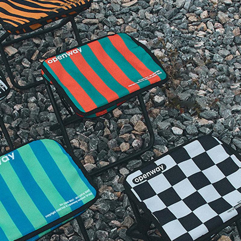 Modern Minimalist Rectangular Carbon Steel Oxford Fabric Foldable Backrest Striped/Plaid Folding Stool For Outdoor