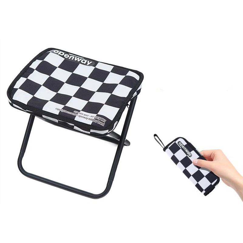 Modern Minimalist Rectangular Carbon Steel Oxford Fabric Foldable Backrest Striped/Plaid Folding Stool For Outdoor