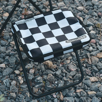Modern Minimalist Rectangular Carbon Steel Oxford Fabric Foldable Backrest Striped/Plaid Folding Stool For Outdoor