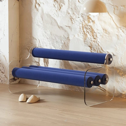 Contemporary Scandinavian Rectangular Acrylic Carbon Steel Velvet Fabric Backrest Shoe Bench For Entryways