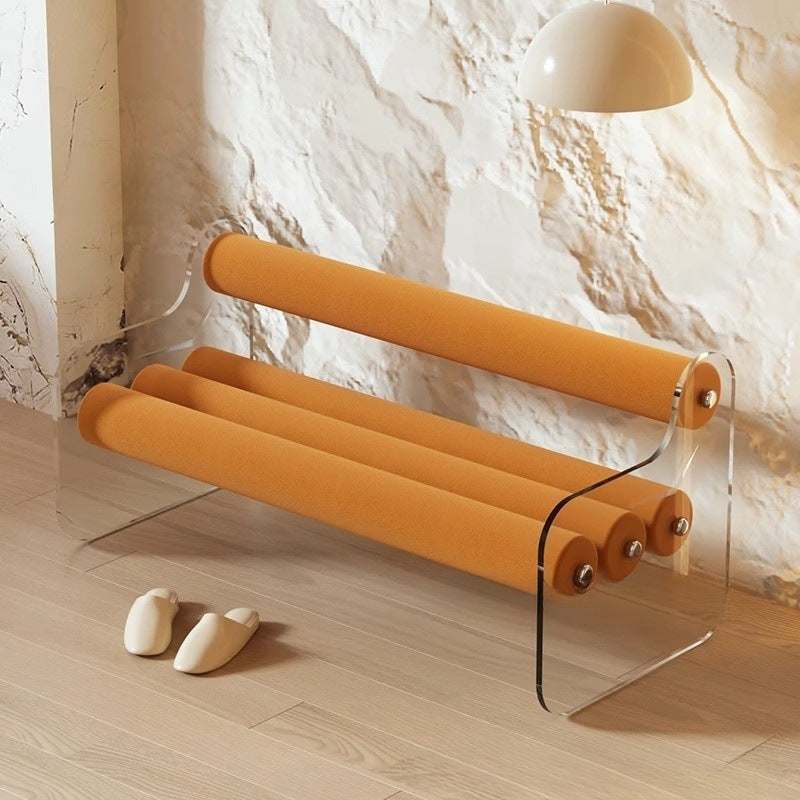 Contemporary Scandinavian Rectangular Acrylic Carbon Steel Velvet Fabric Backrest Shoe Bench For Entryways