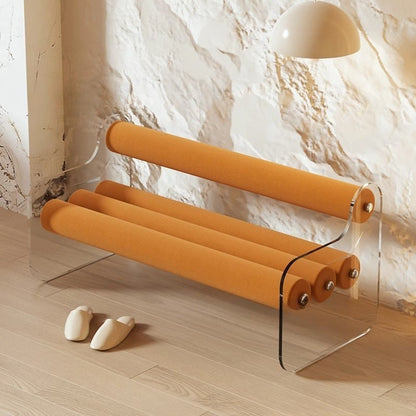 Contemporary Scandinavian Rectangular Acrylic Carbon Steel Velvet Fabric Backrest Shoe Bench For Entryways
