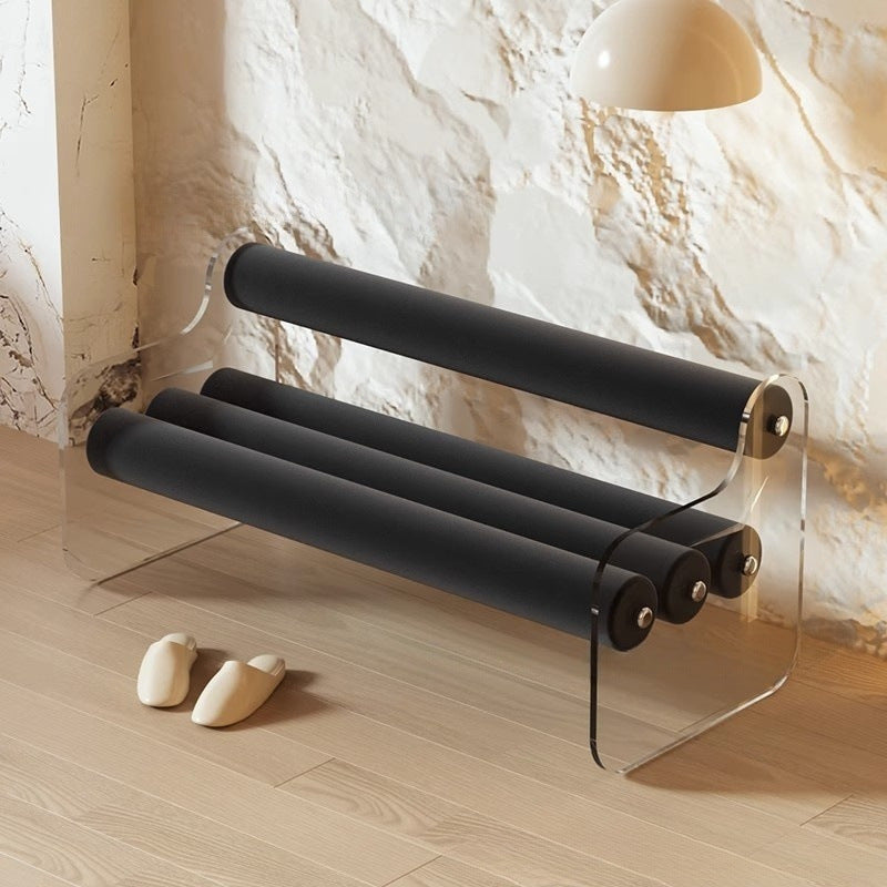 Contemporary Scandinavian Rectangular Acrylic Carbon Steel Velvet Fabric Backrest Shoe Bench For Entryways