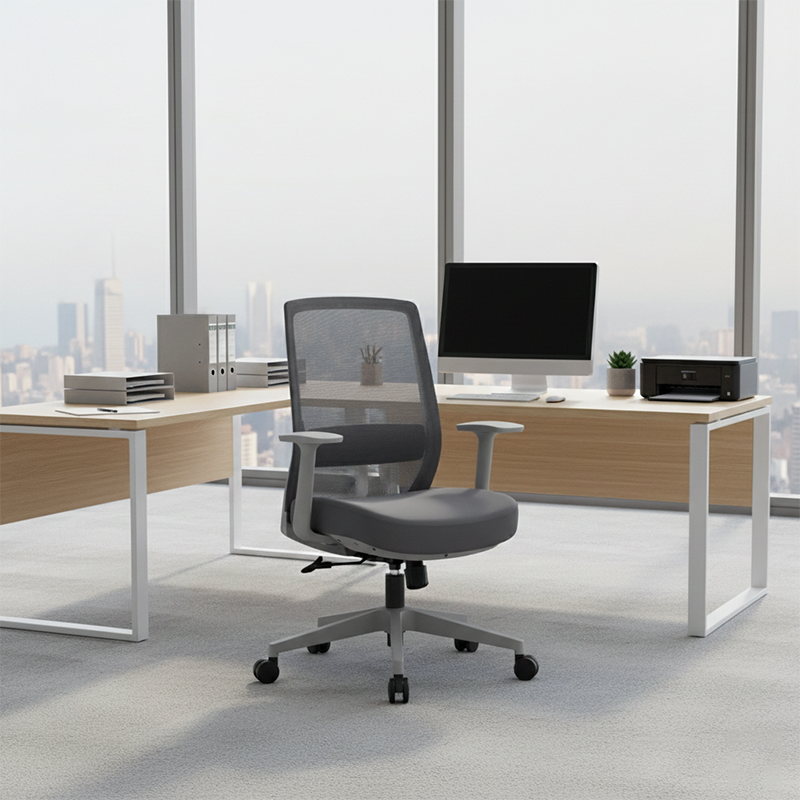 Modern Minimalist Mid-Back Desk Chair - Gray Ergonomic Gaming Chair: Breathable Mesh Swivel Office Chair For Home Office