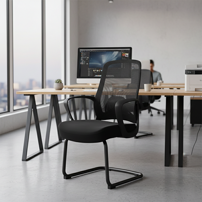Modern Minimalist Executive Visitor Chair: Black Mesh Desk Chair - Ergonomic Backrest Office Chair For Home Office