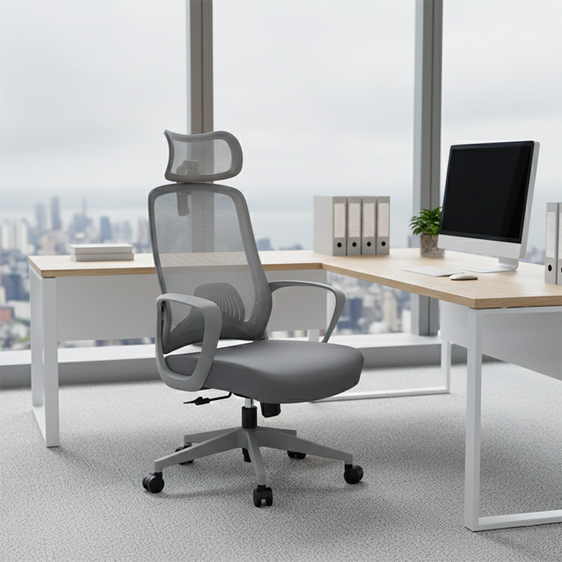 Modern Minimalist High-Back Desk Chair: Ergonomic Gaming Chair - Adjustable Headrest Breathable Mesh Fabric Swivel Chair For Home Office