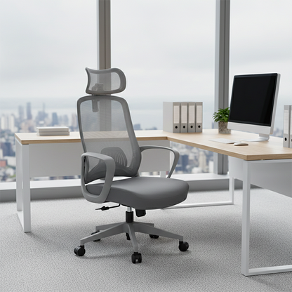 Modern Minimalist High-Back Desk Chair: Ergonomic Gaming Chair - Adjustable Headrest Breathable Mesh Fabric Swivel Chair For Home Office