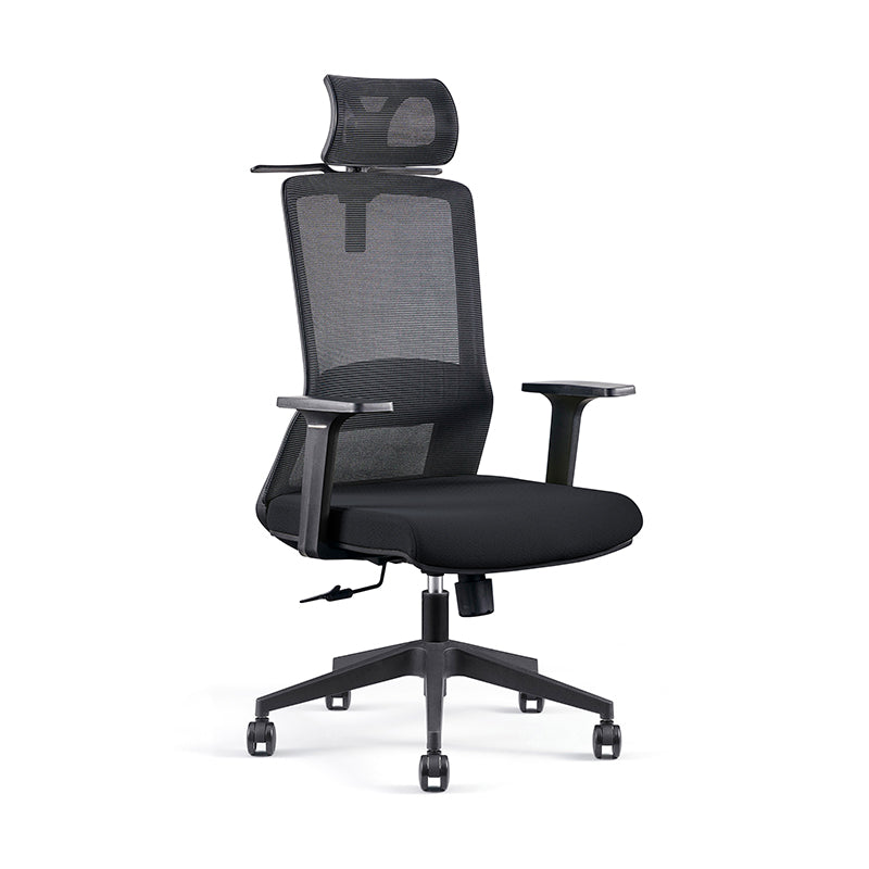 Modern Minimalist High-Back Black Desk Chair: Height-Adjustable Headrest - Ergonomic Swivel Gaming Chair For Home Office