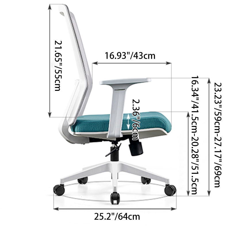 Modern Minimalist Blue & White Mid-Back Desk Chair: Breathable Mesh Fabric - Ergonomic Swivel Gaming Chair For Home Office