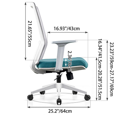 Modern Minimalist Blue & White Mid-Back Desk Chair: Breathable Mesh Fabric - Ergonomic Swivel Gaming Chair For Home Office