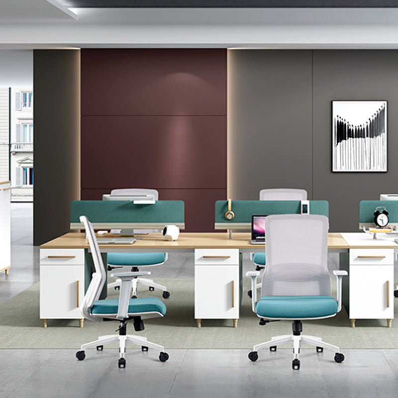 Modern Minimalist Blue & White Mid-Back Desk Chair: Breathable Mesh Fabric - Ergonomic Swivel Gaming Chair For Home Office