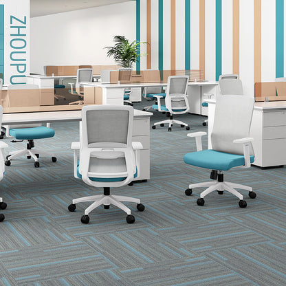 Modern Minimalist Blue & White Mid-Back Desk Chair: Breathable Mesh Fabric - Ergonomic Swivel Gaming Chair For Home Office