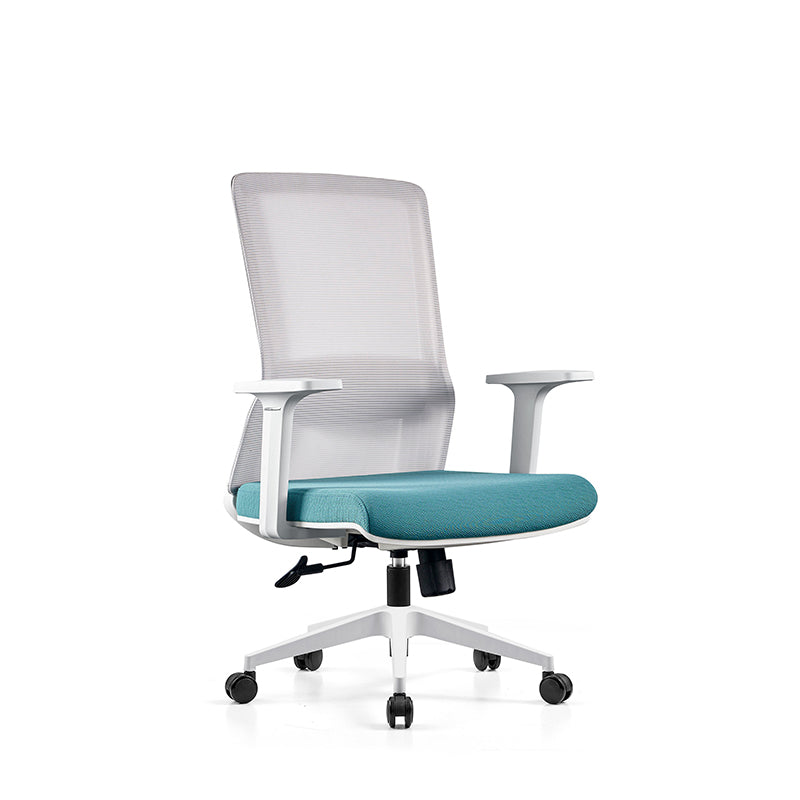 Modern Minimalist Blue & White Mid-Back Desk Chair: Breathable Mesh Fabric - Ergonomic Swivel Gaming Chair For Home Office