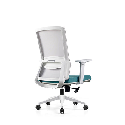 Modern Minimalist Blue & White Mid-Back Desk Chair: Breathable Mesh Fabric - Ergonomic Swivel Gaming Chair For Home Office