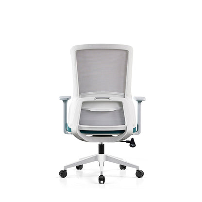 Modern Minimalist Blue & White Mid-Back Desk Chair: Breathable Mesh Fabric - Ergonomic Swivel Gaming Chair For Home Office