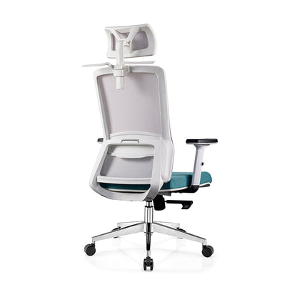 Modern Minimalist Blue & White High-Back Desk Chair: Adjustable Headrest With Coat Hook - Ergonomic Swivel Gaming Chair For Home Office