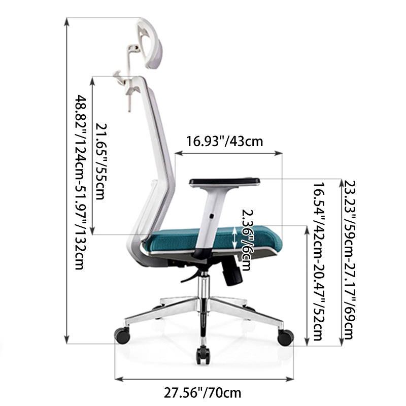 Modern Minimalist Blue & White High-Back Desk Chair: Adjustable Headrest With Coat Hook - Ergonomic Swivel Gaming Chair For Home Office