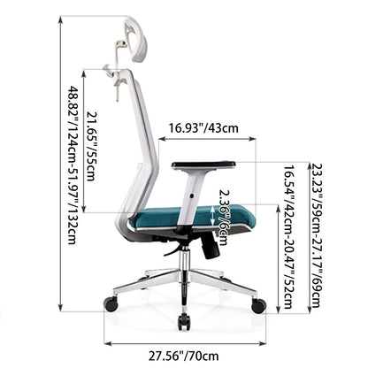 Modern Minimalist Blue & White High-Back Desk Chair: Adjustable Headrest With Coat Hook - Ergonomic Swivel Gaming Chair For Home Office