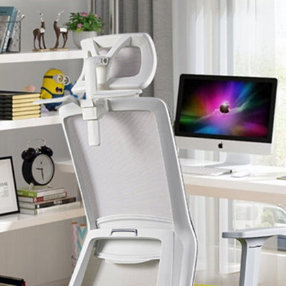 Modern Minimalist Blue & White High-Back Desk Chair: Adjustable Headrest With Coat Hook - Ergonomic Swivel Gaming Chair For Home Office