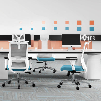 Modern Minimalist Blue & White High-Back Desk Chair: Adjustable Headrest With Coat Hook - Ergonomic Swivel Gaming Chair For Home Office