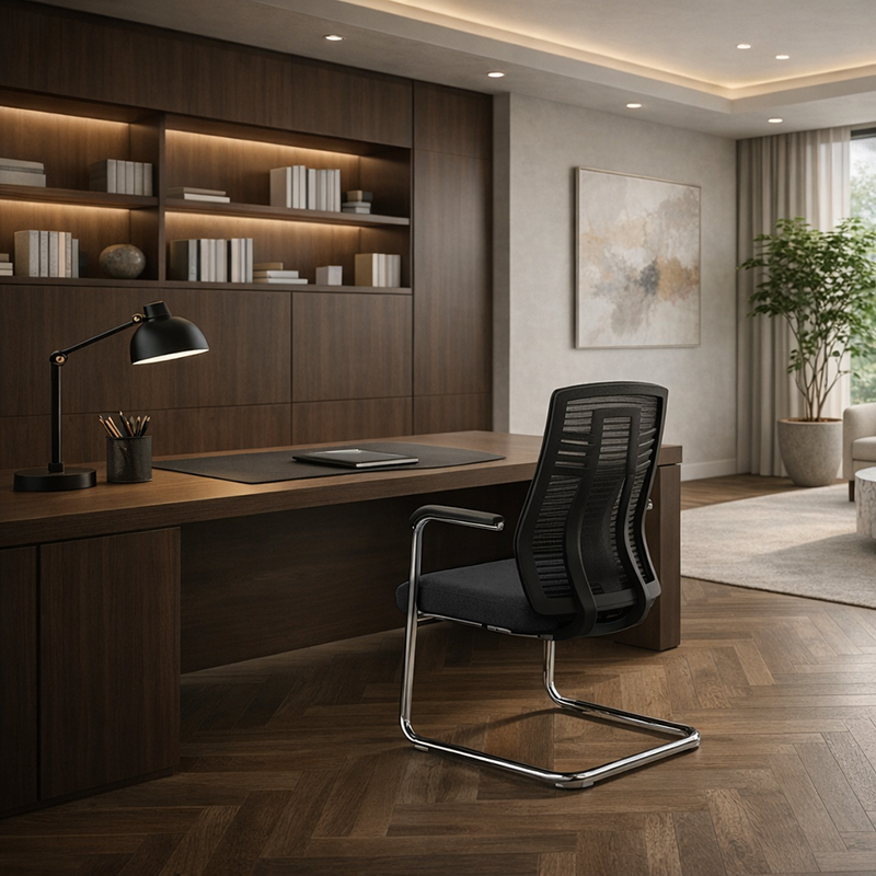 Black Minimalist Executive Guest Desk Chair: Ergonomic Design - Modern Breathable Mesh Gaming Chair For Home Office