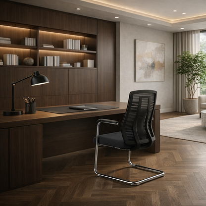 Black Minimalist Executive Guest Desk Chair: Ergonomic Design - Modern Breathable Mesh Gaming Chair For Home Office