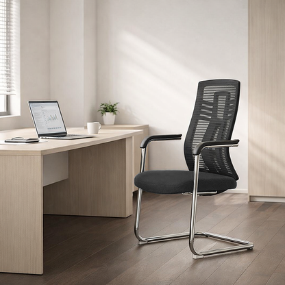 Black Minimalist Executive Guest Desk Chair: Ergonomic Design - Modern Breathable Mesh Gaming Chair For Home Office