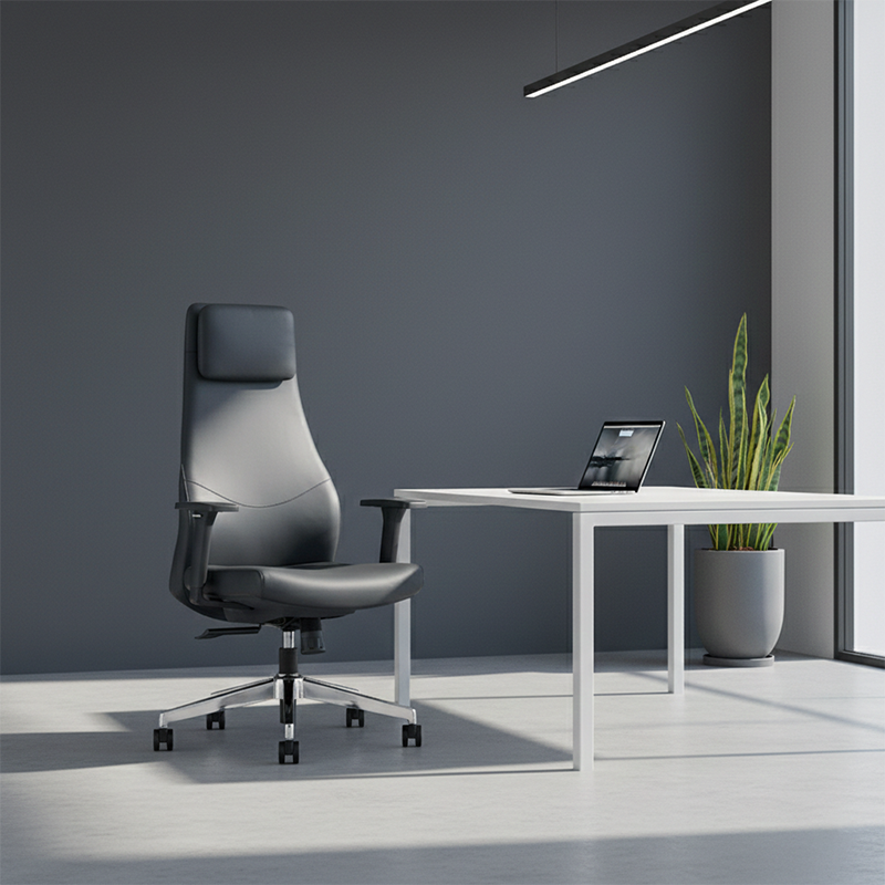 High-End Executive Leather Desk Chair: Modern Minimalist Style - Ergonomic High-Back Office Chair For Home Office