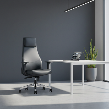 High-End Executive Leather Desk Chair: Modern Minimalist Style - Ergonomic High-Back Office Chair For Home Office