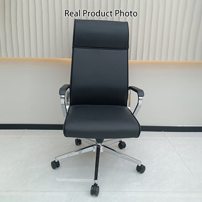 Modern Minimalist High-Back Desk Chair: Faux Leather - Ergonomic Business Office Chair For Home Office