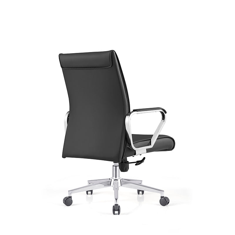 Modern Minimalist Business Desk Chair: Faux Leather Reception Chair - Mid-Back Ergonomic Office Chair For Home Office