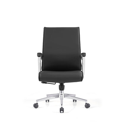 Modern Minimalist Business Desk Chair: Faux Leather Reception Chair - Mid-Back Ergonomic Office Chair For Home Office