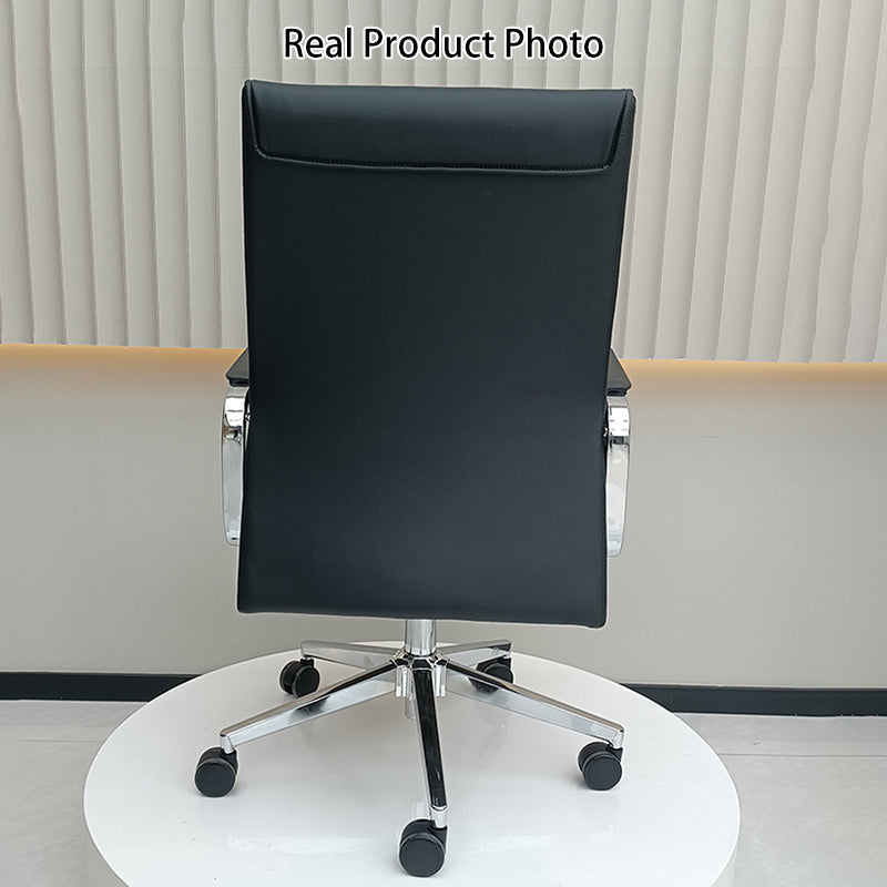Modern Minimalist Business Desk Chair: Faux Leather Reception Chair - Mid-Back Ergonomic Office Chair For Home Office