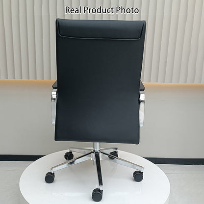 Modern Minimalist Business Desk Chair: Faux Leather Reception Chair - Mid-Back Ergonomic Office Chair For Home Office