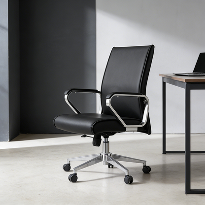 Modern Minimalist Business Desk Chair: Faux Leather Reception Chair - Mid-Back Ergonomic Office Chair For Home Office