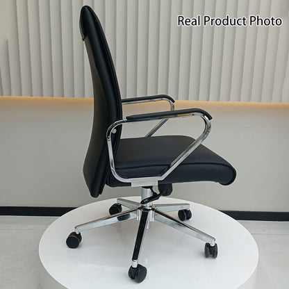 Modern Minimalist Business Desk Chair: Faux Leather Reception Chair - Mid-Back Ergonomic Office Chair For Home Office