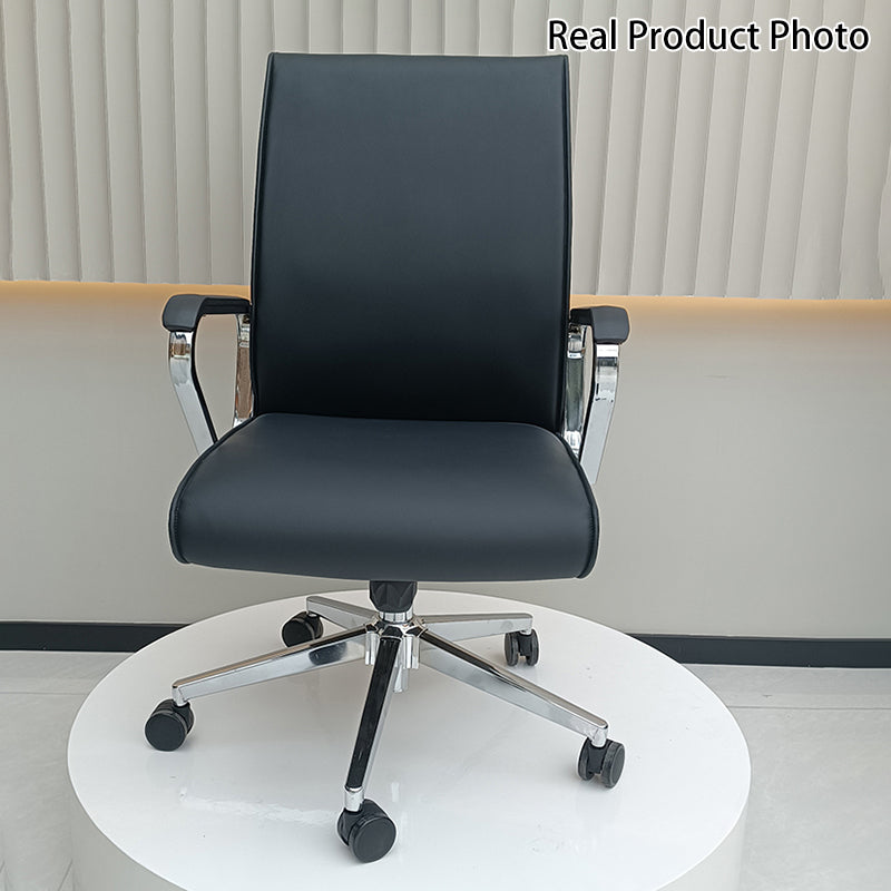 Modern Minimalist Business Desk Chair: Faux Leather Reception Chair - Mid-Back Ergonomic Office Chair For Home Office