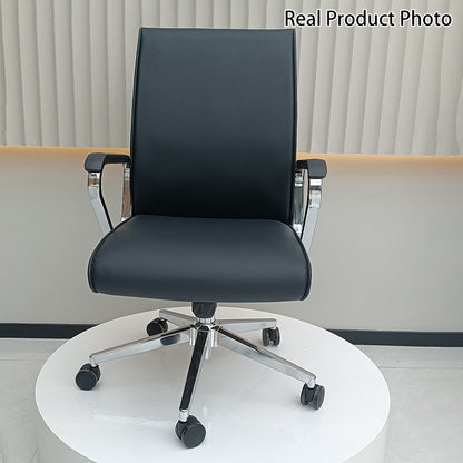 Modern Minimalist Business Desk Chair: Faux Leather Reception Chair - Mid-Back Ergonomic Office Chair For Home Office