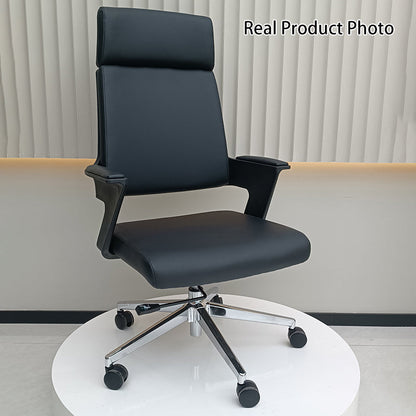 Modern Minimalist High-Back Desk Chair:  Faux Leather Executive Chair - Ergonomic Office Chair For Home Office